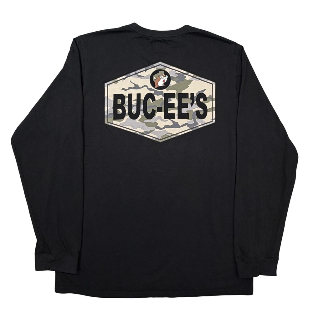 Buc-ee's Camo Logo Black Long Sleeve Shirt Men's XL Texas Gas Station Travel Tee